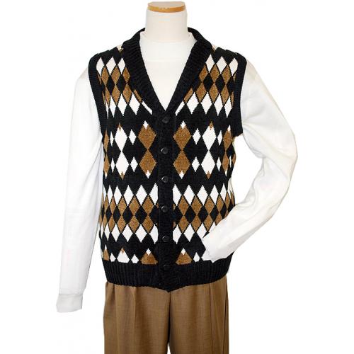 Prestige Black/Brown/White Rayon Blend Knitted Sweater Vest CH952